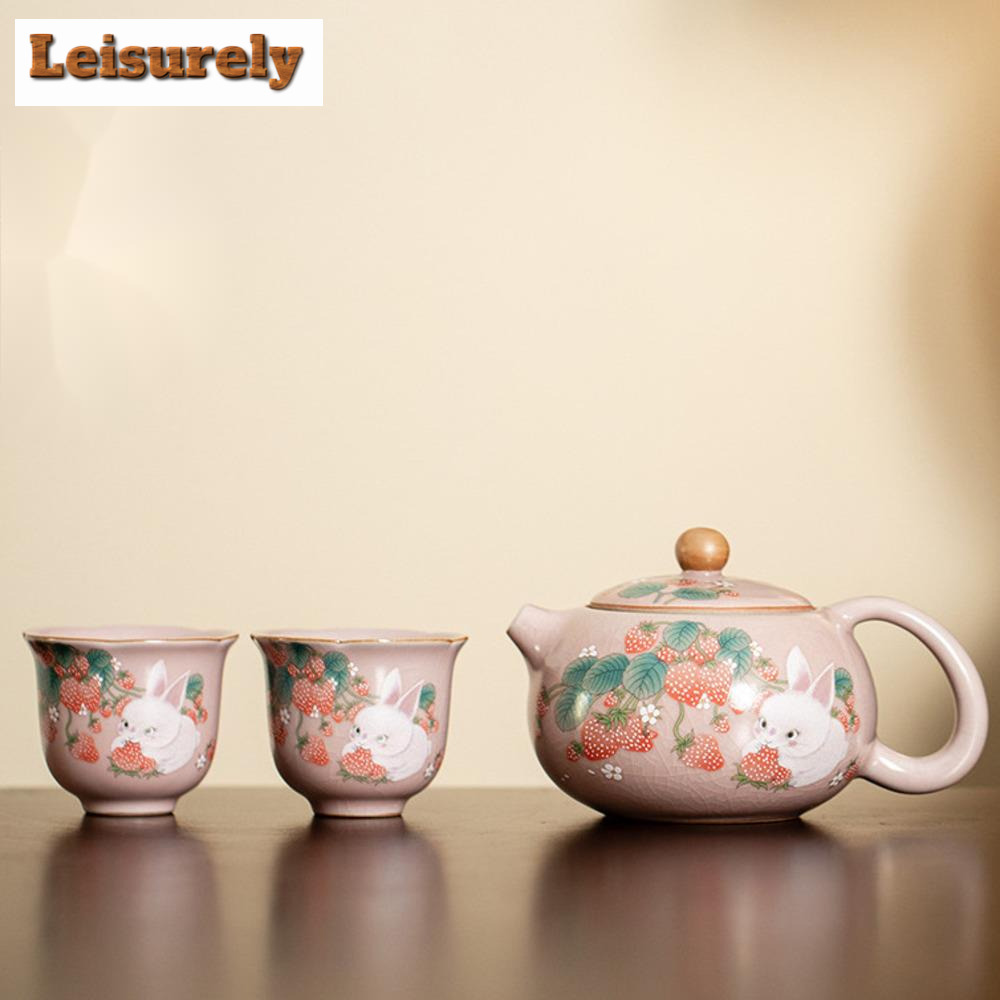 Gongfu Tea Set - Antique Pink Ru Kiln Teacup Strawberry