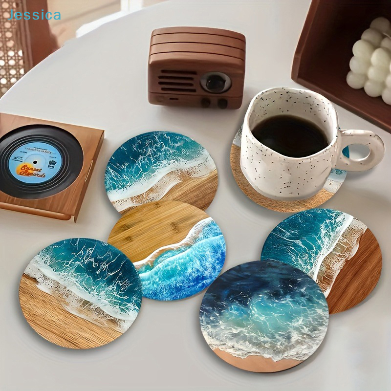 Coffee Tea And Sugar Set - ♥Ocean Wave & Wood Grain Coasters