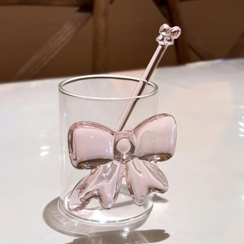 Pink Bow-Adorned Glass Coffee  - Tea Coffee Utensils のレビューと価格