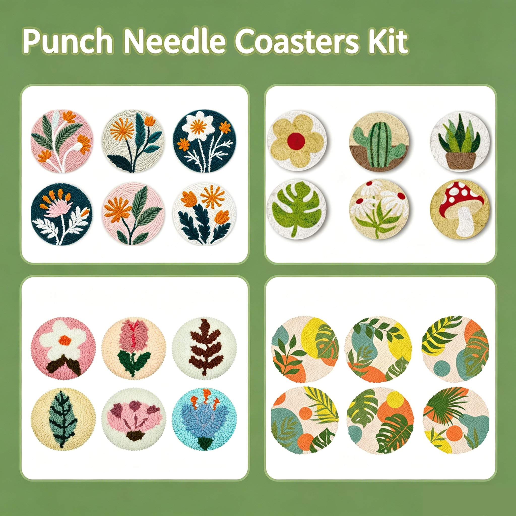 6 Pcs Flower Punch Needle Coas - Tea Coffee Set Up のレビューと価格