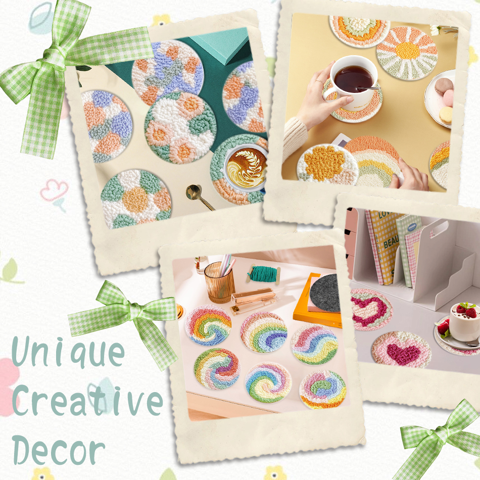 6 Pcs Flower Punch Needle Coas - Tea Coffee Set Up のレビューと価格