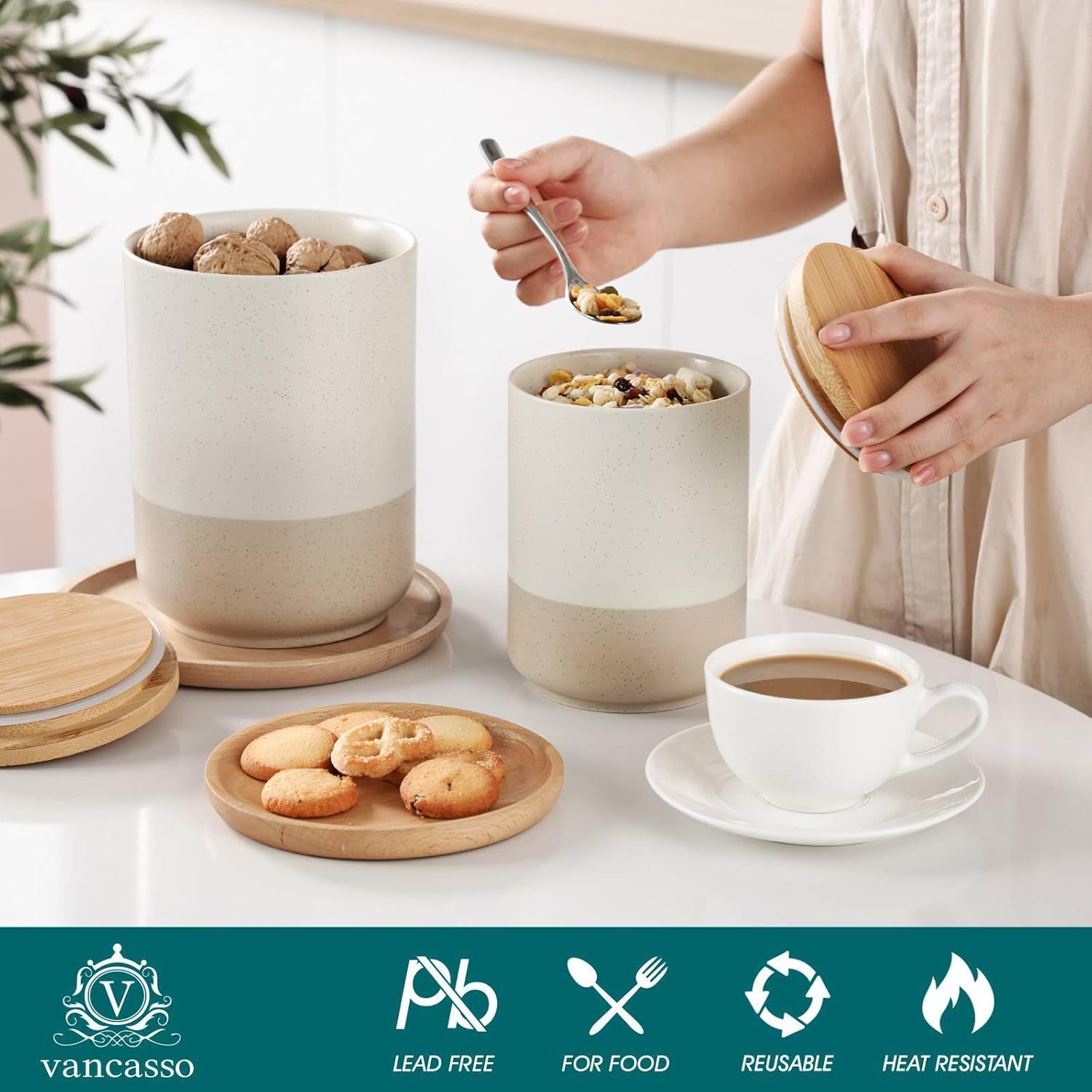 Sabine Ceramic Canister Set wi - Coffee Tea And Sugar Set のレビューと価格