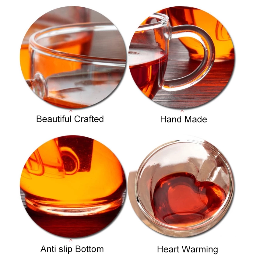 Heart Love Shaped Glass Mug Co - Coffee Tea Love のレビューと価格