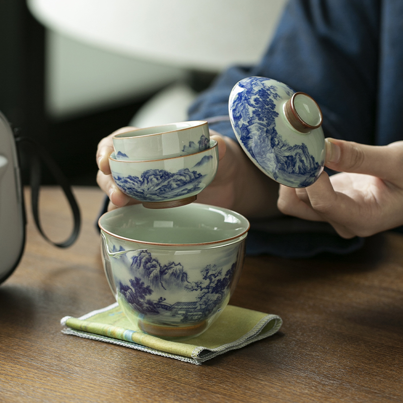 Chinese Retro Blue and White P - Gongfu Tea Set のレビューと価格